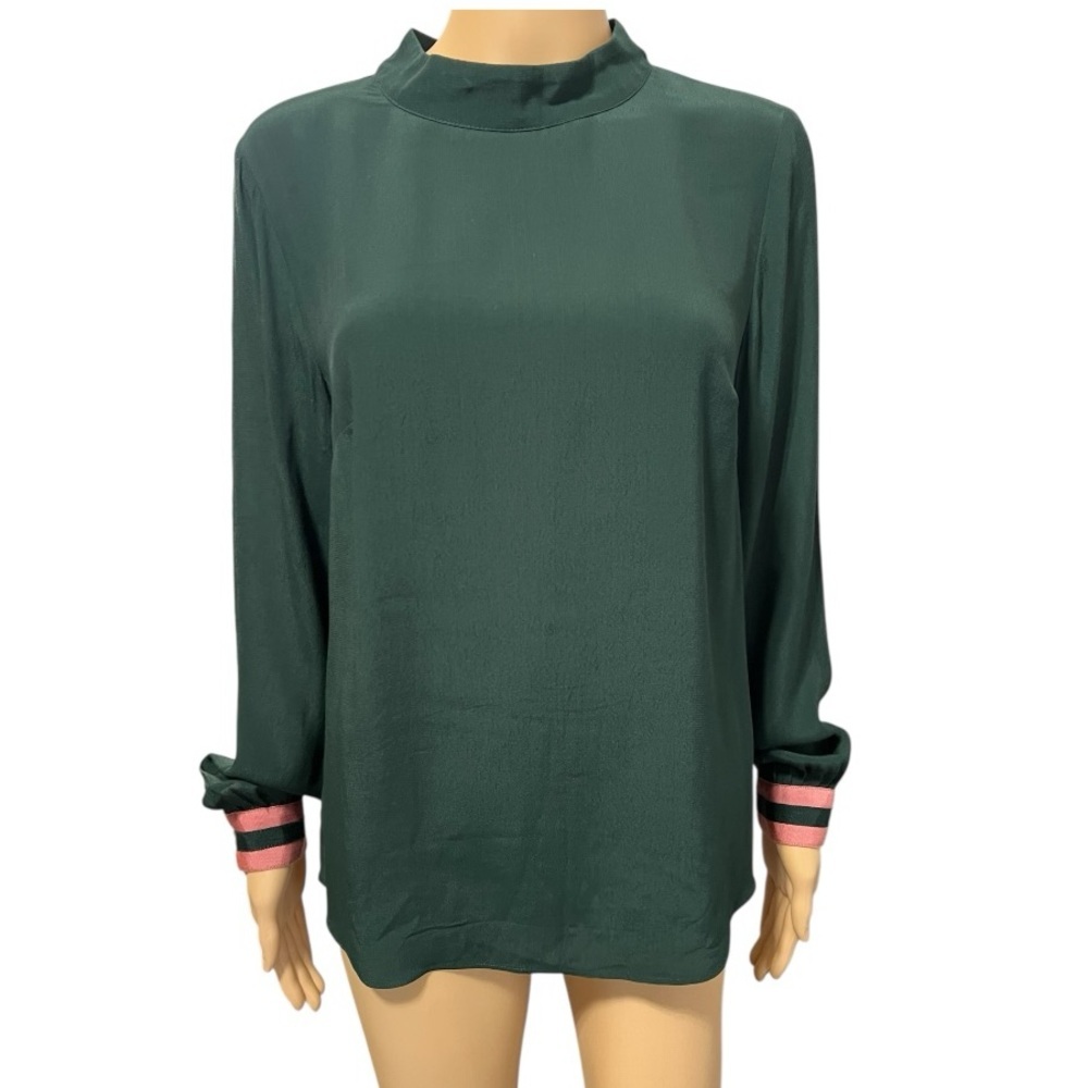 Boden Louise Elegant Green Long Sleeve Top with Pink Accents Size 4